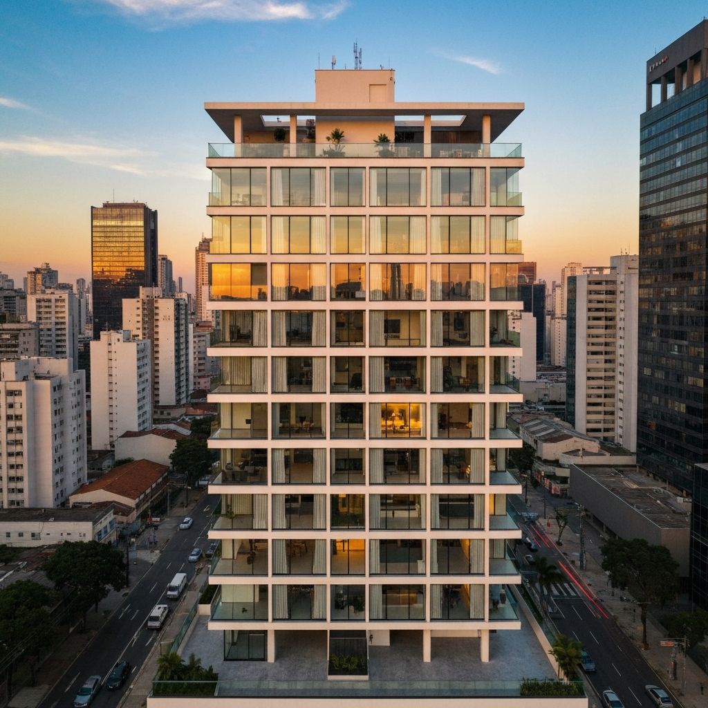 Empreendimentos imobiliários ao entardecer